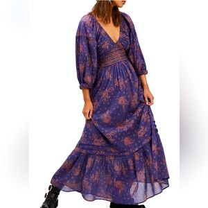 Free People Golden Hour Smocked Bodice Cotton Maxi Dress NWT SZ Med